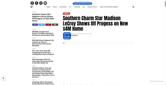 Security scan screenshot of https://skjbollywoodnews.com/southern-charm-star-madison-lecroy-shows-off-progess-on-new-4m-home/