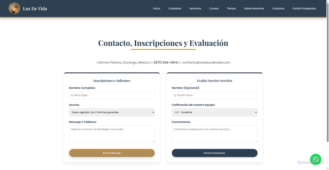 Security scan screenshot of https://casaluzdevida.com/contacto.html