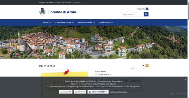 Security scan screenshot of https://www.comune.arola.vb.it/it-it/home