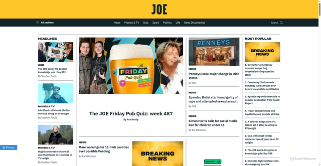 Security scan screenshot of https://joe.ie