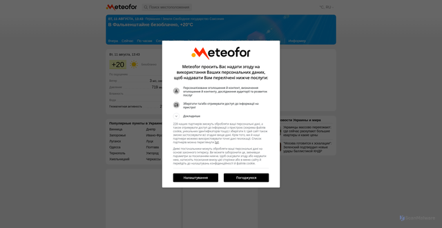 Security scan screenshot of https://meteofor.com.ua/ru/