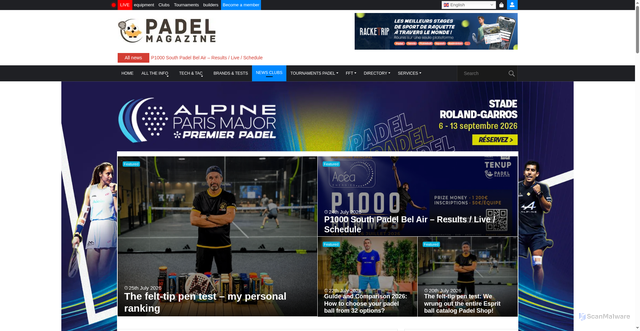 Security scan screenshot of https://padelmagazine.fr