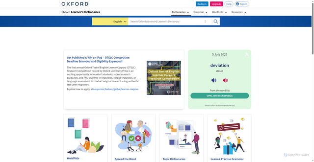 Security scan screenshot of https://www.oxfordlearnersdictionaries.com