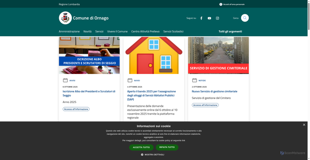 Security scan screenshot of https://www.comune.ornago.mb.it/it