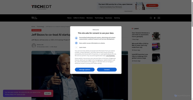 Security scan screenshot of https://www.techedt.com/jeff-bezos-to-co-lead-ai-startup-project-prometheus