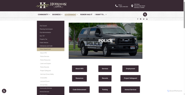 Security scan screenshot of https://www.herriman.gov/police/