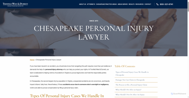 Security scan screenshot of https://twdinjurylaw.com/chesapeake/