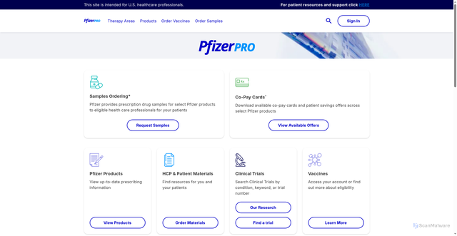 Security scan screenshot of https://www.pfizerpro.com