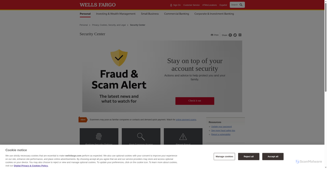 Security scan screenshot of https://www.wellsfargo.com/privacy-security/fraud/