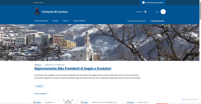 Security scan screenshot of https://www.comune.lorsica.ge.it/