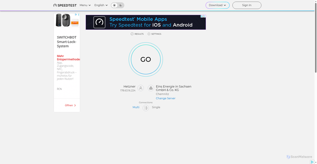 Security scan screenshot of https://speedtest.net