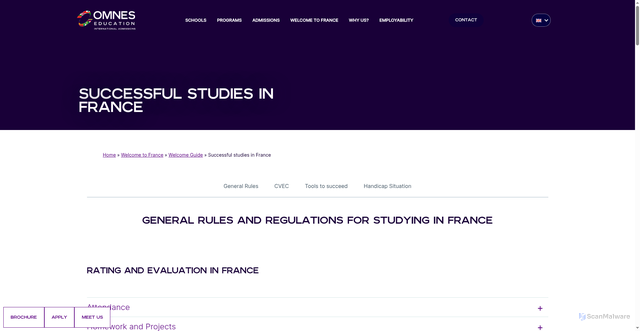 Security scan screenshot of https://www.omnes-international.com/en/welcome-to-france/practical-guide/successful-studies-in-france/