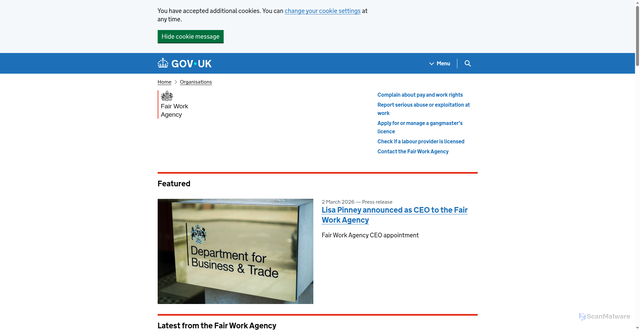 Security scan screenshot of https://www.gov.uk/government/organisations/fair-work-agency