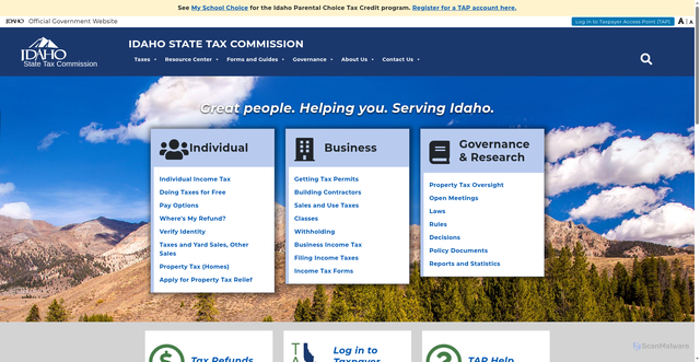 Security scan screenshot of https://tax.idaho.gov/