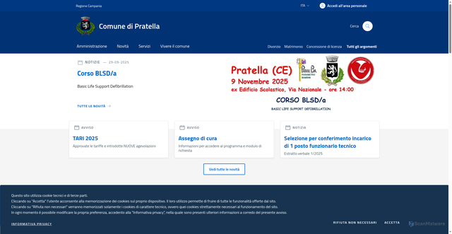 Security scan screenshot of https://www.comune.pratella.ce.it/