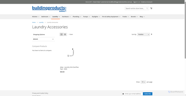 Security scan screenshot of https://buildingproductsonline.com.au/laundry/laundry-accessories/