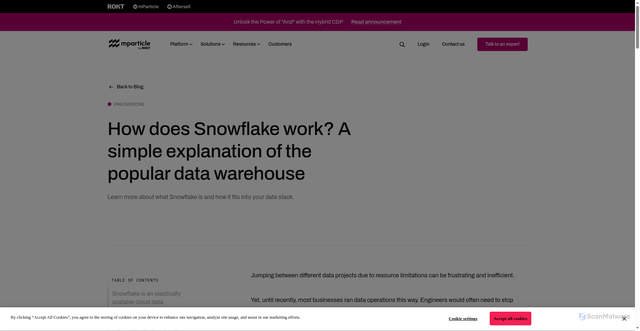 Security scan screenshot of https://www.mparticle.com/blog/how-does-snowflake-work/