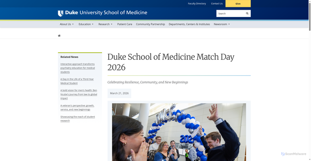 Security scan screenshot of https://medschool.duke.edu/news/duke-school-medicine-match-day-2026