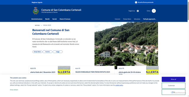 Security scan screenshot of https://www.comune.sancolombanocertenoli.ge.it/