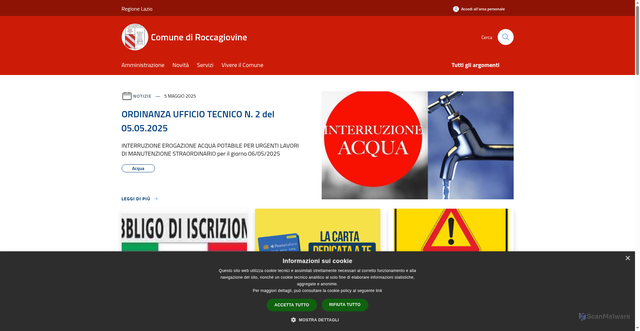 Security scan screenshot of https://www.comunediroccagiovine.it/