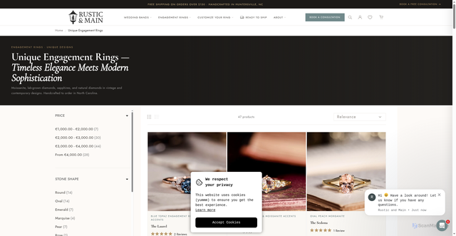 Security scan screenshot of https://rusticandmain.com/collections/unique-engagement-rings