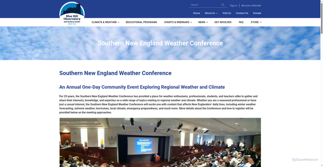 Security scan screenshot of https://bluehill.org/southern-new-england-weather-conference/