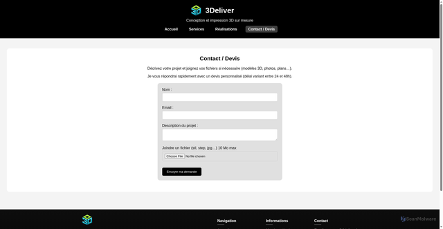 Security scan screenshot of https://3deliver.fr/contact.html