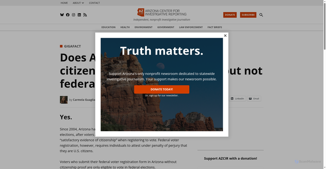 Security scan screenshot of https://azcir.org/news/2024/07/10/fact-brief-does-az-require-citizenship-proof-state-elections-only-yes/