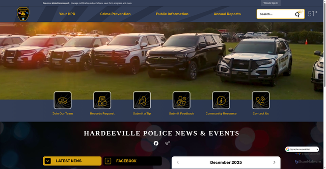 Security scan screenshot of https://hardeevillepolicesc.gov/