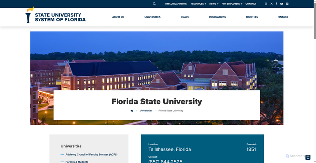 Security scan screenshot of https://www.flbog.edu/university/florida-state-university/