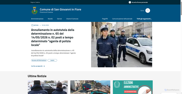 Security scan screenshot of https://www.comune.sangiovanniinfiore.cs.it