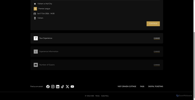 Security scan screenshot of https://hospitality.fulhamfc.com/upcoming-fixtures/fulham-fc-hull