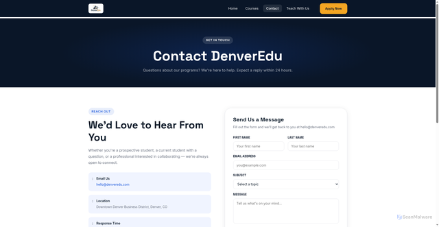 Security scan screenshot of https://denveredu.com/contact.html