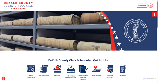 Security scan screenshot of https://dekalbcountyclerkil.gov/