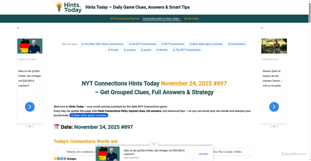 Security scan screenshot of https://hints.today/connections/hints/today/