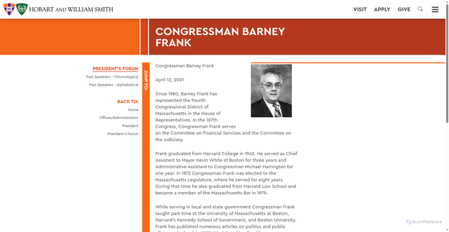 Security scan screenshot of https://www.hws.edu/offices/president/presidents-forum/frank.aspx