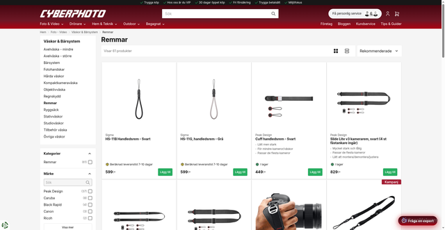 Security scan screenshot of https://www.cyberphoto.se/foto-video/vaskor/remmar