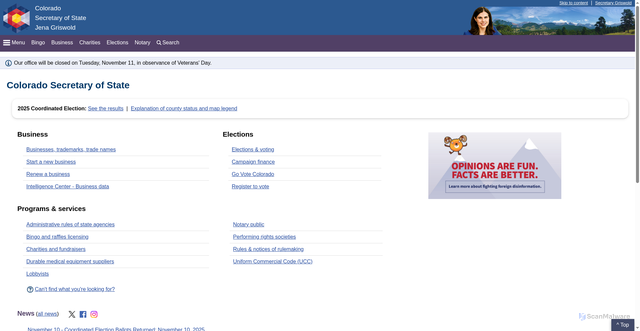 Security scan screenshot of https://coloradosos.gov/