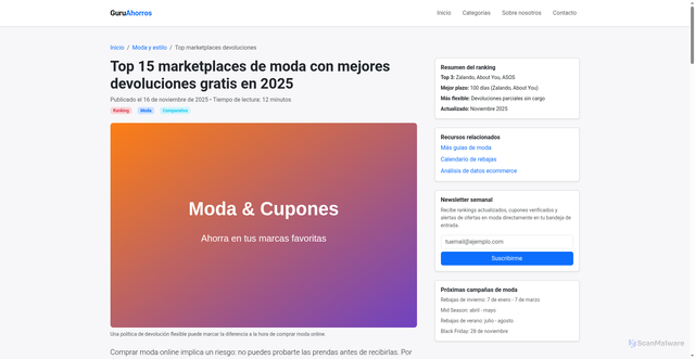 Security scan screenshot of https://help13.pages.dev/articulos/top-marketplaces-moda-devoluciones.html