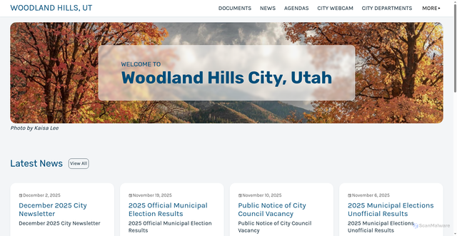 Security scan screenshot of https://www.woodlandhills-ut.gov/