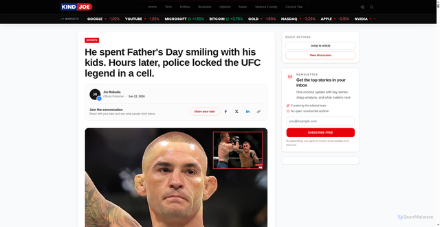 Security scan screenshot of https://www.kindjoe.com/dustin-poirier-arrested-public-drunk-georgia