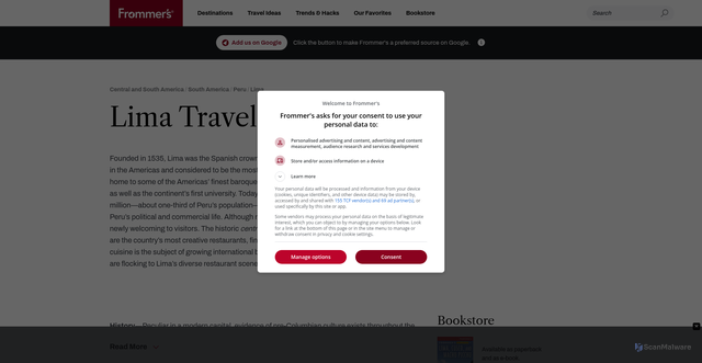 Security scan screenshot of https://www.frommers.com/destinations/lima/