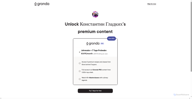 Security scan screenshot of https://gronda.com/@konstantin-gladkix