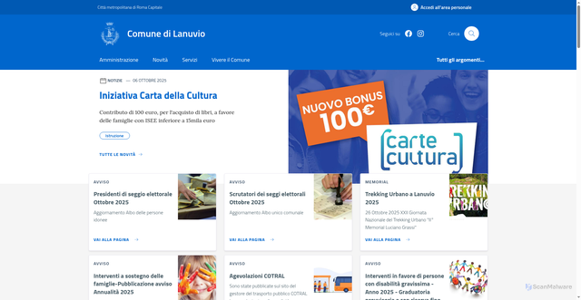 Security scan screenshot of https://www.comune.lanuvio.rm.it/