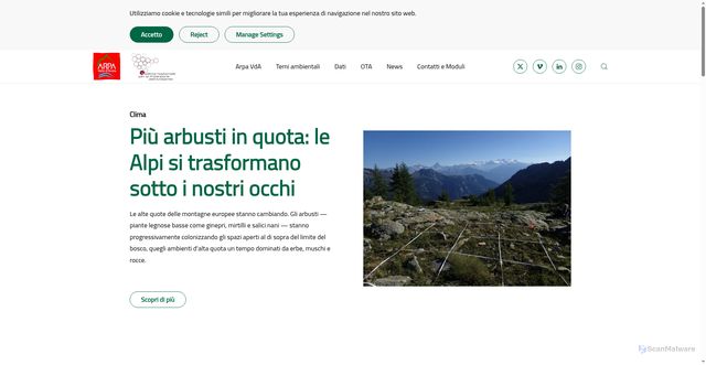 Security scan screenshot of https://www.arpa.vda.it