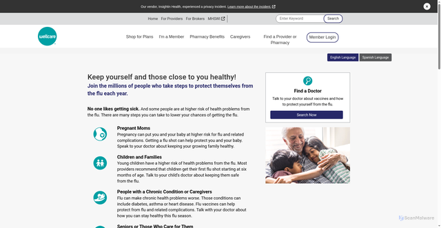 Security scan screenshot of https://wellcare.mhswi.com/flu-shot.html