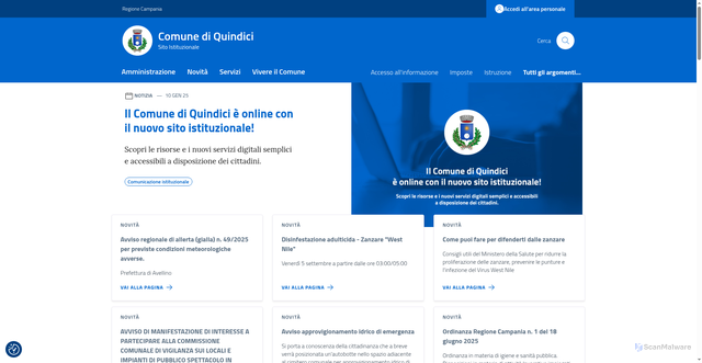 Security scan screenshot of https://comune.quindici.av.it/