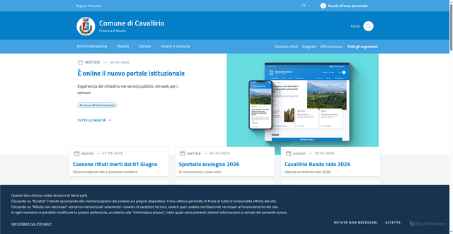 Security scan screenshot of https://comune.cavallirio.novara.it