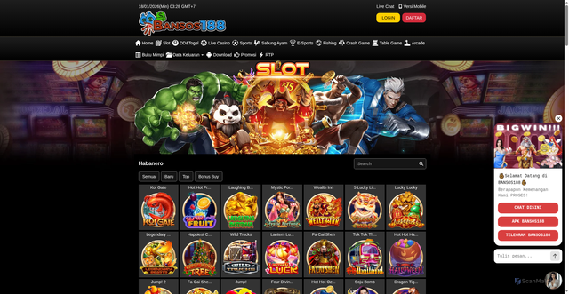 Security scan screenshot of https://ndxbansos188.com/desktop/game/slot/habanero