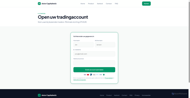 Security scan screenshot of https://astor-capitalwick.online/sign.php